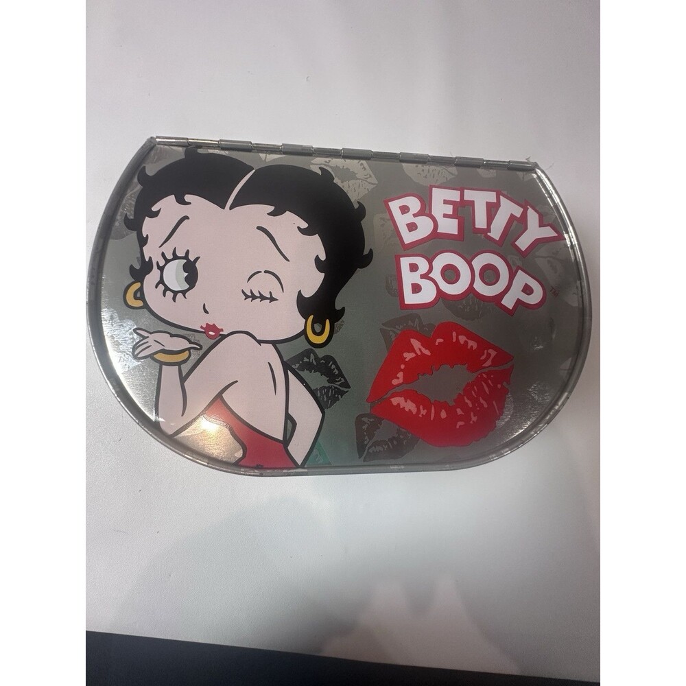 2002 BETTY BOOP Blowing A Kiss Tin Metal Silver Purse Lunch Pail